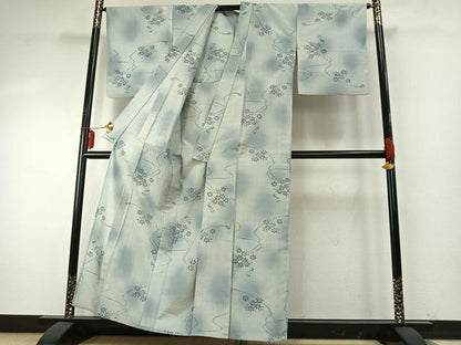 平和屋着物▽上質な紬 単衣 舞花文 暈し染め 正絹 逸品 AABE5737fy