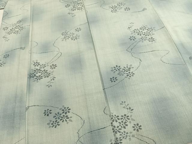 平和屋着物▽上質な紬 単衣 舞花文 暈し染め 正絹 逸品 AABE5737fy