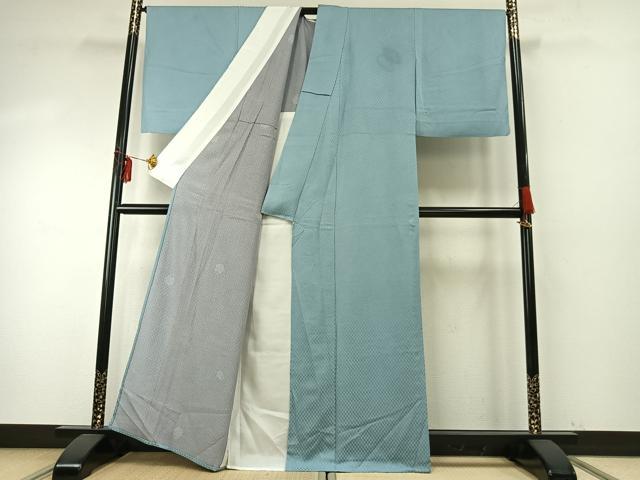 平和屋着物▽江戸小紋 単衣 市松文様 鮫小紋柄 正絹 逸品 AABE5741fy