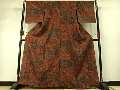 平和屋着物▽上質な小紋 単衣 更紗花文 やまと誂製 正絹 逸品 AABE5742fy