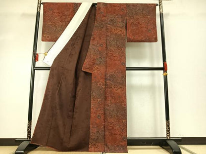 平和屋着物▽上質な小紋 単衣 更紗花文 やまと誂製 正絹 逸品 AABE5742fy