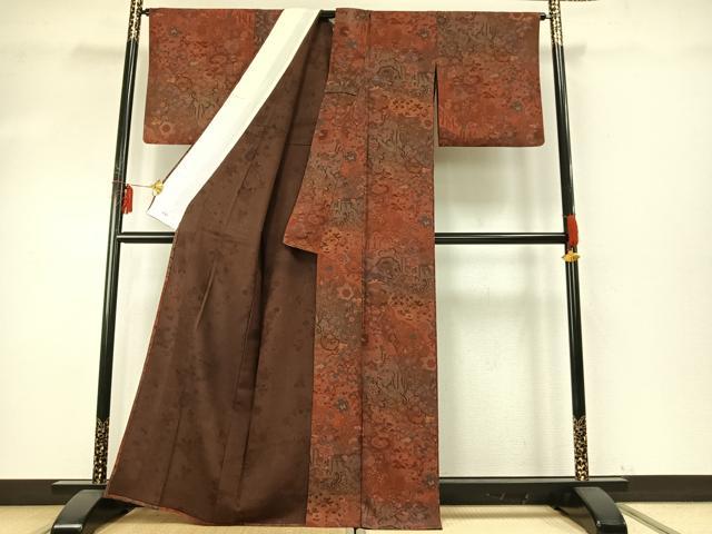 平和屋着物▽上質な小紋 単衣 更紗花文 やまと誂製 正絹 逸品 AABE5742fy
