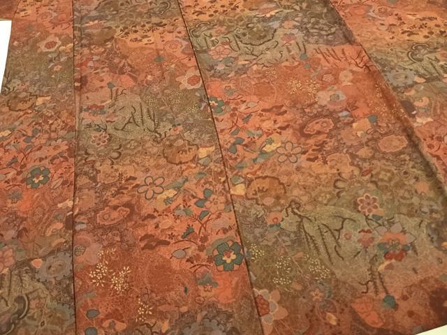 平和屋着物▽上質な小紋 単衣 更紗花文 やまと誂製 正絹 逸品 AABE5742fy