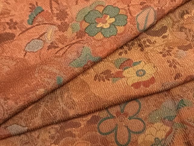 平和屋着物▽上質な小紋 単衣 更紗花文 やまと誂製 正絹 逸品 AABE5742fy