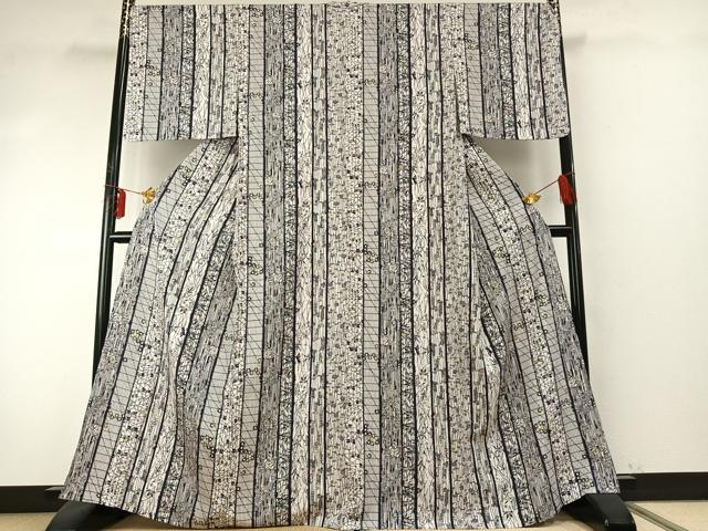 平和屋着物▽上質な小紋 単衣 型染め 花間道 正絹 逸品 未使用 AABE5743fy