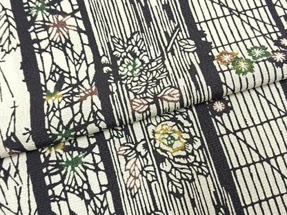 平和屋着物▽上質な小紋 単衣 型染め 花間道 正絹 逸品 未使用 AABE5743fy
