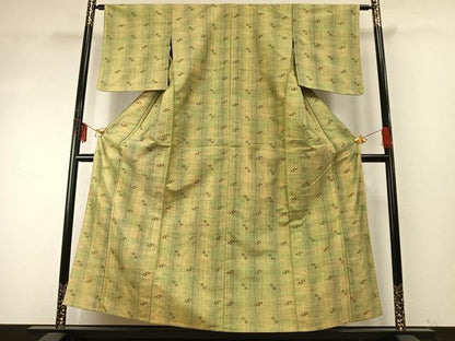 平和屋着物▽上質な紬 単衣 絣柄 正絹 逸品 未使用 AABE5744fy