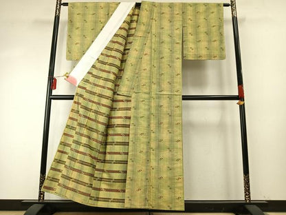 平和屋着物▽上質な紬 単衣 絣柄 正絹 逸品 未使用 AABE5744fy