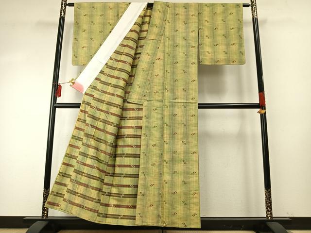 平和屋着物▽上質な紬 単衣 絣柄 正絹 逸品 未使用 AABE5744fy