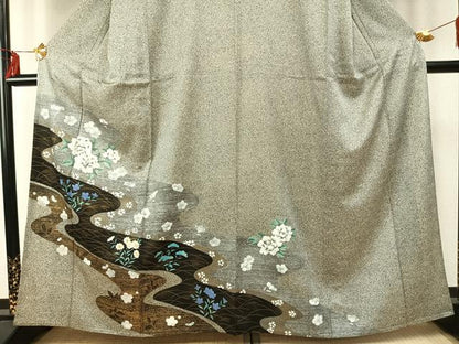 平和屋着物▽訪問着 単衣 流水花文 金彩 正絹 逸品 未使用 AABE5745fy