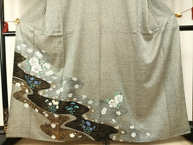 平和屋着物▽訪問着 単衣 流水花文 金彩 正絹 逸品 未使用 AABE5745fy