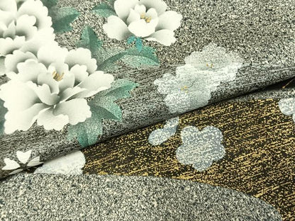 平和屋着物▽訪問着 単衣 流水花文 金彩 正絹 逸品 未使用 AABE5745fy