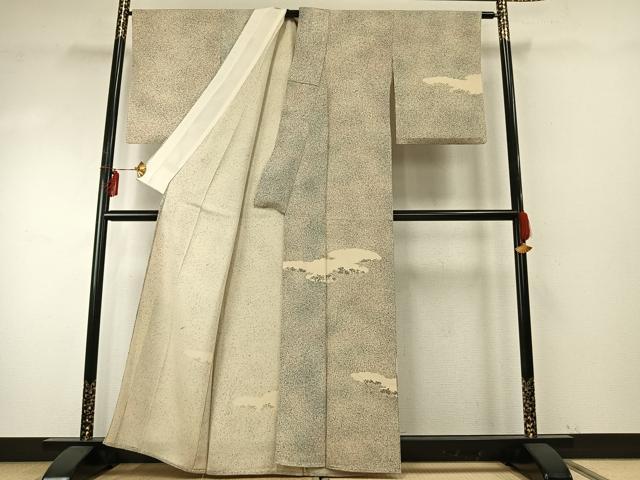 平和屋着物▽訪問着 単衣 刺繍 雲取り笹竹文 正絹 逸品 AABE5746fy