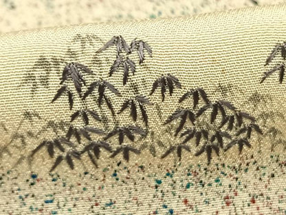 平和屋着物▽訪問着 単衣 刺繍 雲取り笹竹文 正絹 逸品 AABE5746fy