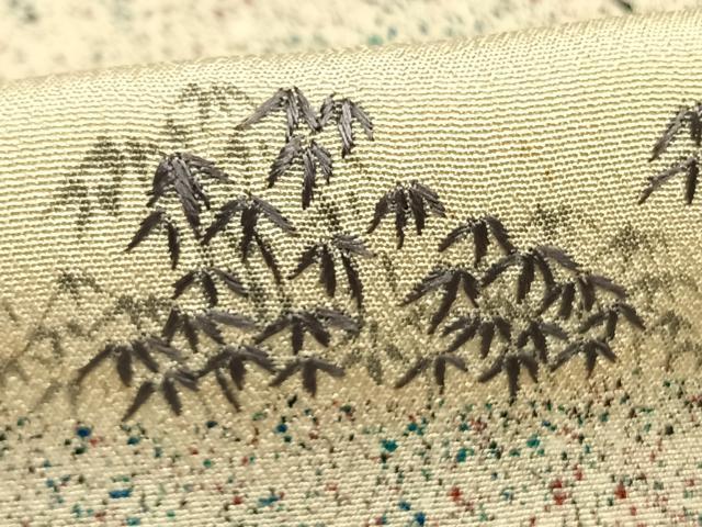 平和屋着物▽訪問着 単衣 刺繍 雲取り笹竹文 正絹 逸品 AABE5746fy