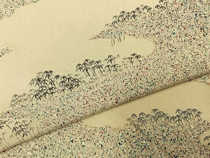平和屋着物▽訪問着 単衣 刺繍 雲取り笹竹文 正絹 逸品 AABE5746fy