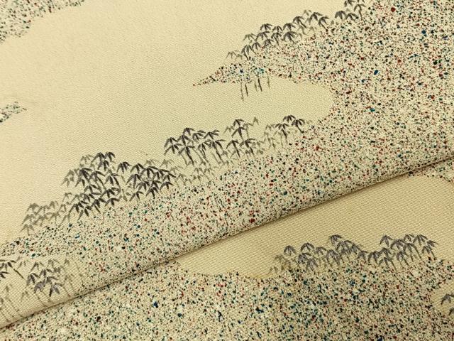 平和屋着物▽訪問着 単衣 刺繍 雲取り笹竹文 正絹 逸品 AABE5746fy