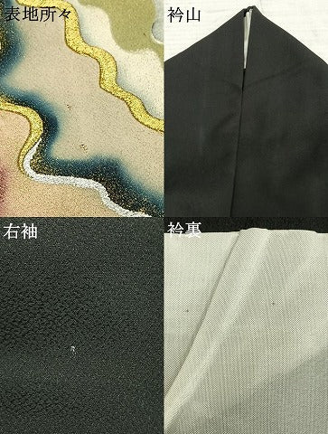 平和屋着物▽豪華黒留袖 単衣 道長文 暈し染め 金糸 金銀彩 正絹 逸品 AABE5747fy