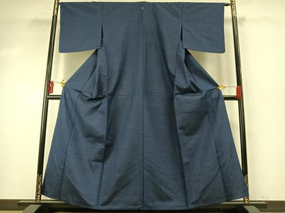 平和屋着物▽上質な紬 単衣 色無地 青藍色 正絹 逸品 未使用 AABE5752fy