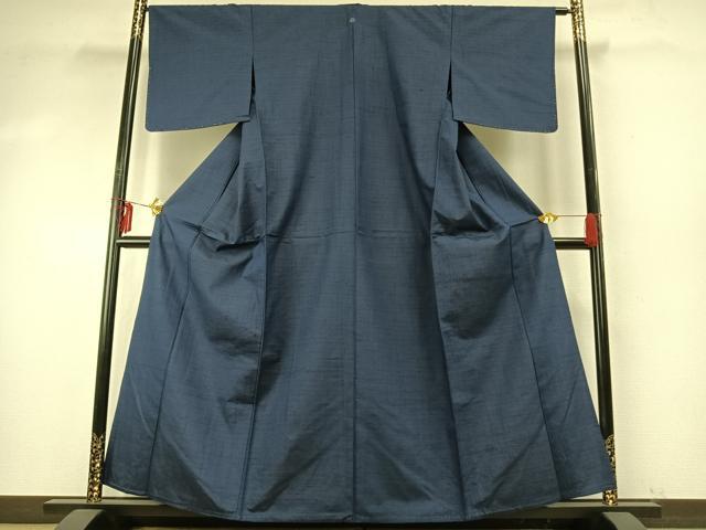 平和屋着物▽上質な紬 単衣 色無地 青藍色 正絹 逸品 未使用 AABE5752fy