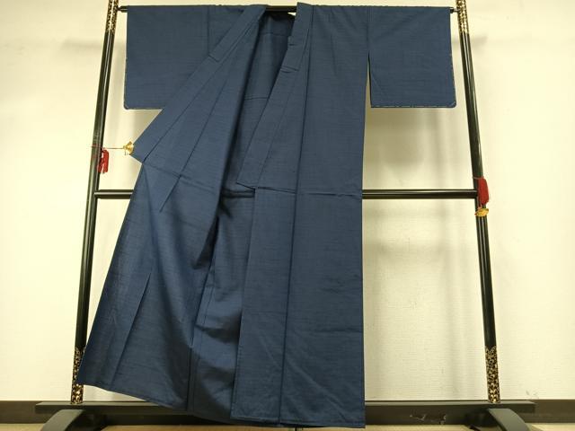 平和屋着物▽上質な紬 単衣 色無地 青藍色 正絹 逸品 未使用 AABE5752fy