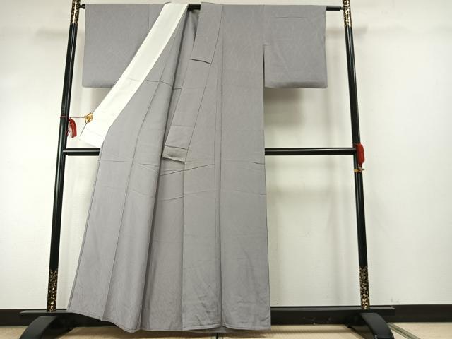 平和屋着物▽上質な色無地 単衣 網目地紋 絹鼠色 正絹 逸品 AABE5753fy