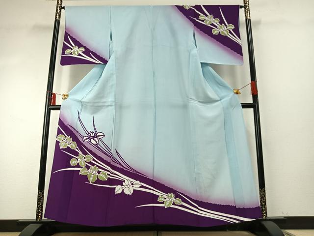 平和屋着物▽訪問着 単衣 燕子花文 暈し染め 洗える着物 AABE5756fy