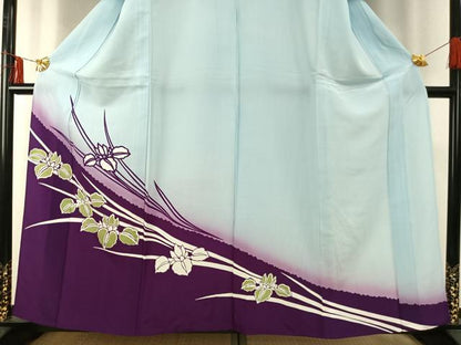 平和屋着物▽訪問着 単衣 燕子花文 暈し染め 洗える着物 AABE5756fy