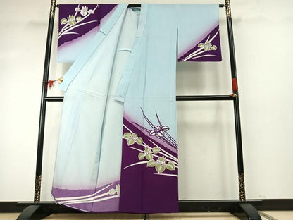 平和屋着物▽訪問着 単衣 燕子花文 暈し染め 洗える着物 AABE5756fy