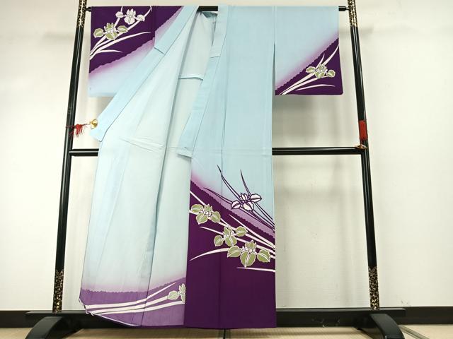 平和屋着物▽訪問着 単衣 燕子花文 暈し染め 洗える着物 AABE5756fy