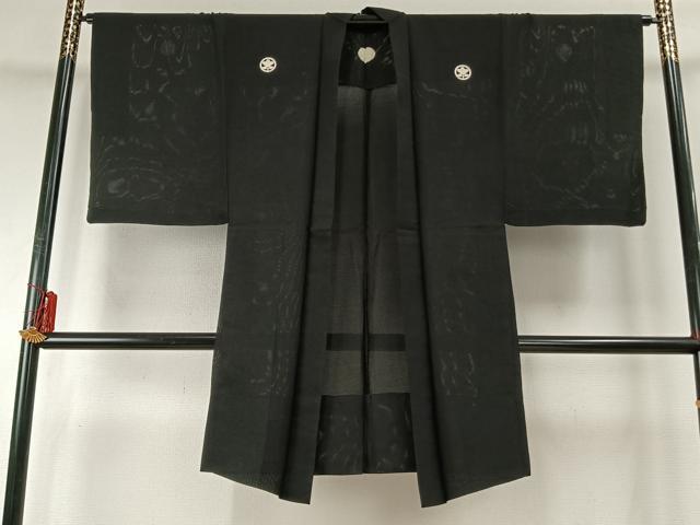 平和屋着物▽男性　長羽織　黒紋付　正絹　逸品　AABE5758fy