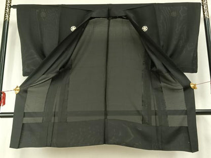 平和屋着物▽男性　長羽織　黒紋付　正絹　逸品　AABE5758fy