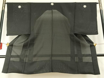 平和屋着物▽男性　長羽織　黒紋付　正絹　逸品　AABE5758fy