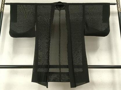 平和屋着物▽羽織 スリーシーズン 春夏秋 塵除け 市松地紋 黒地 正絹 逸品 AABE5760fy