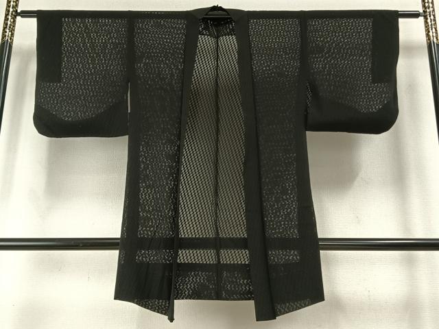 平和屋着物▽羽織 スリーシーズン 春夏秋 塵除け 市松地紋 黒地 正絹 逸品 AABE5760fy