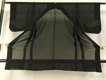 平和屋着物▽羽織 スリーシーズン 春夏秋 塵除け 市松地紋 黒地 正絹 逸品 AABE5760fy