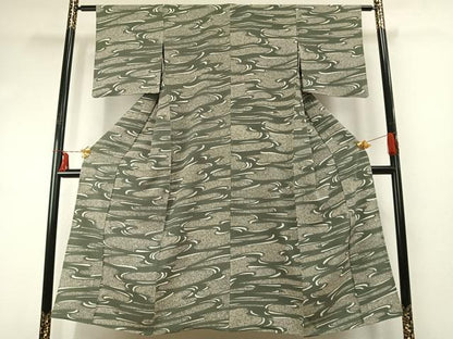 平和屋着物▽上質な小紋 単衣 流水文 正絹 逸品 AABE5761fy