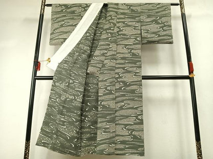 平和屋着物▽上質な小紋 単衣 流水文 正絹 逸品 AABE5761fy