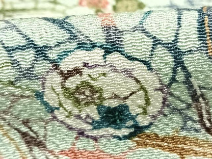平和屋着物▽上質な小紋　単衣　型染め　草花文　鬼しぼ縮緬　正絹　逸品　AABE5763fy