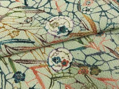平和屋着物▽上質な小紋　単衣　型染め　草花文　鬼しぼ縮緬　正絹　逸品　AABE5763fy