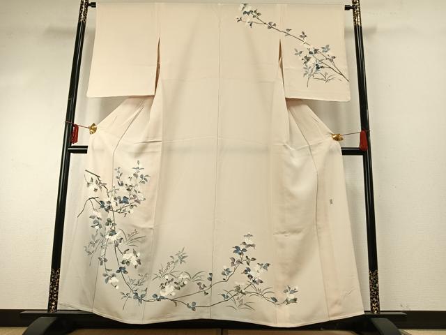 平和屋着物▽訪問着　単衣　友禅　作家物　草花文　暈し染め　正絹　逸品　AABE5765fy