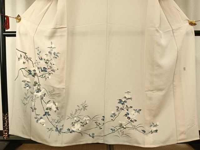 平和屋着物▽訪問着　単衣　友禅　作家物　草花文　暈し染め　正絹　逸品　AABE5765fy