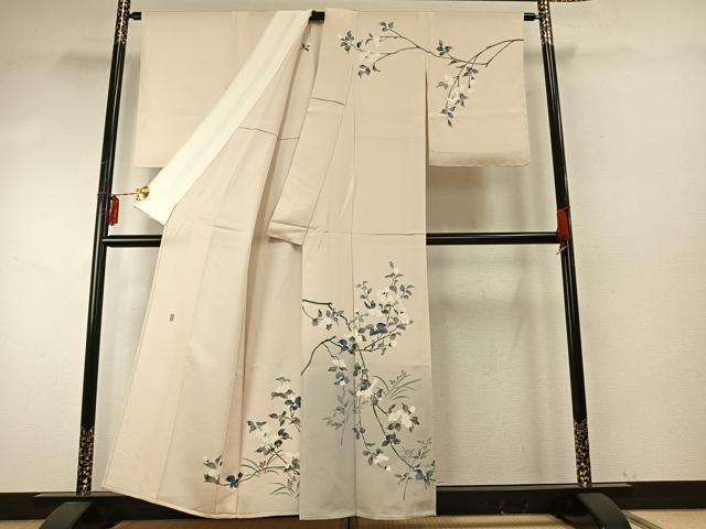 平和屋着物▽訪問着　単衣　友禅　作家物　草花文　暈し染め　正絹　逸品　AABE5765fy