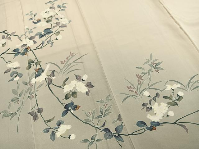 平和屋着物▽訪問着　単衣　友禅　作家物　草花文　暈し染め　正絹　逸品　AABE5765fy