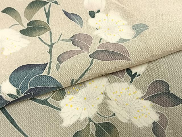平和屋着物▽訪問着　単衣　友禅　作家物　草花文　暈し染め　正絹　逸品　AABE5765fy