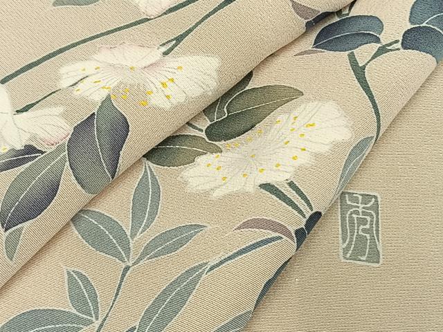 平和屋着物▽訪問着　単衣　友禅　作家物　草花文　暈し染め　正絹　逸品　AABE5765fy
