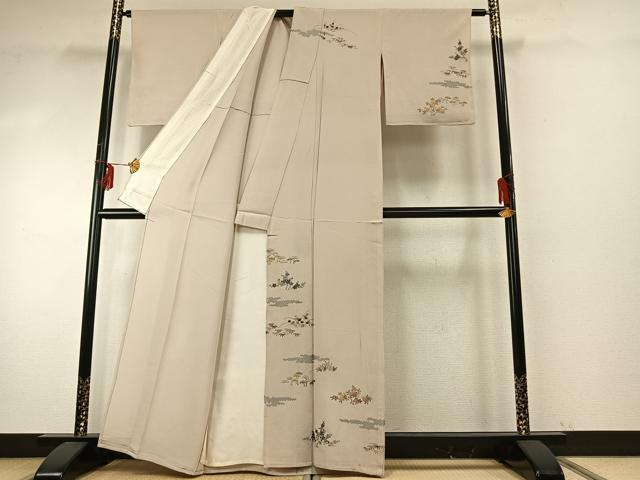 平和屋着物▽訪問着 単衣 総刺繍 松竹 枝花文 金糸 正絹