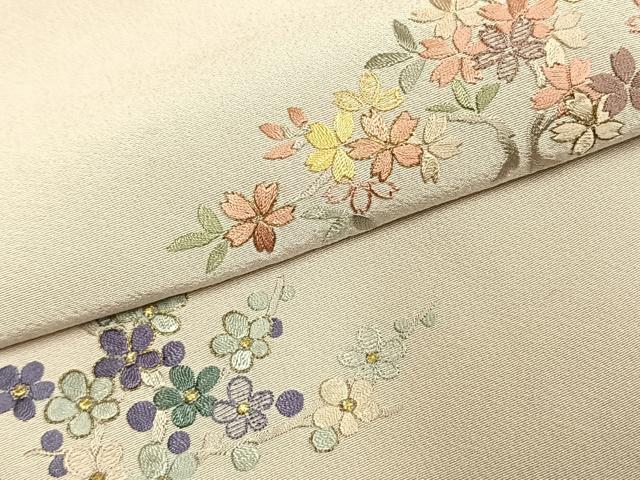 平和屋着物▽訪問着　単衣　総刺繍　松竹　枝花文　金糸　正絹　逸品　AABE5766fy 平和屋着物▽訪問着 単衣 総刺繍 松竹 枝花文 金糸 正絹