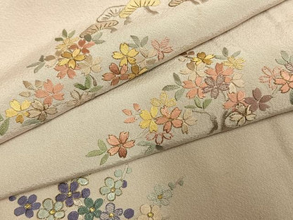平和屋着物▽訪問着 単衣 総刺繍 松竹 枝花文 金糸 正絹 逸品 AABE5766fy