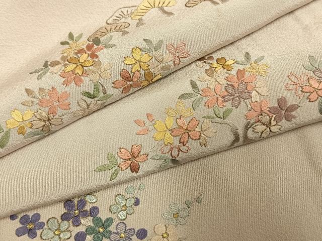 平和屋着物▽訪問着 単衣 総刺繍 松竹 枝花文 金糸 正絹 逸品 AABE5766fy
